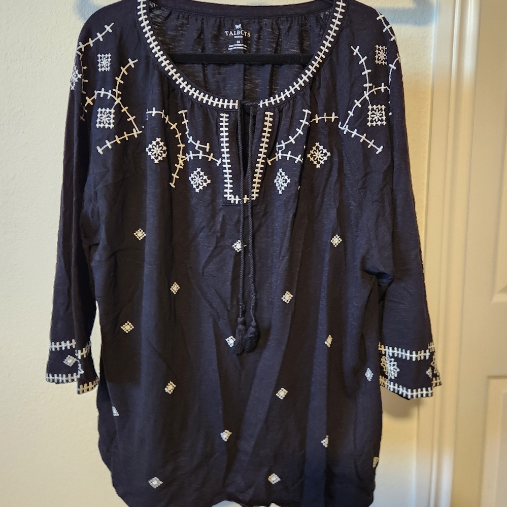 Talbots Black Tunic with White Embroidery